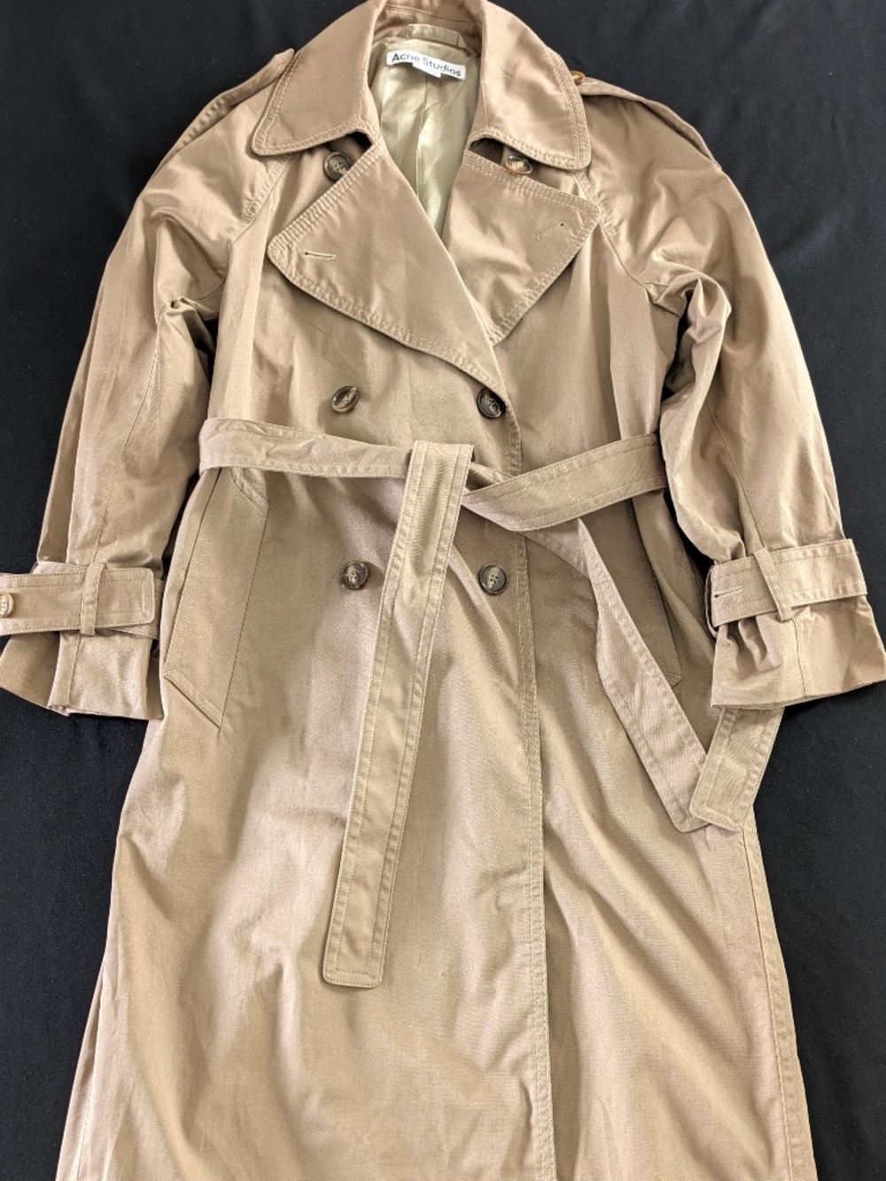 Acne Studios Odande Double Breasted Belted Trench Coat FR 34 US 2 Cold Beige NWT